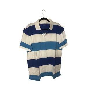 Old Navy Mens Polo Shirt Classic‎ Fit Blue Striped Short Sleeve Casual NWT